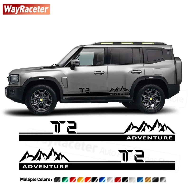 2 Pcs Door Side Stripes Sticker Off Road Mountain Adventure Carbon Fiber Vinyl Decal For Chery Jetour Traveller & T2 2023 2024