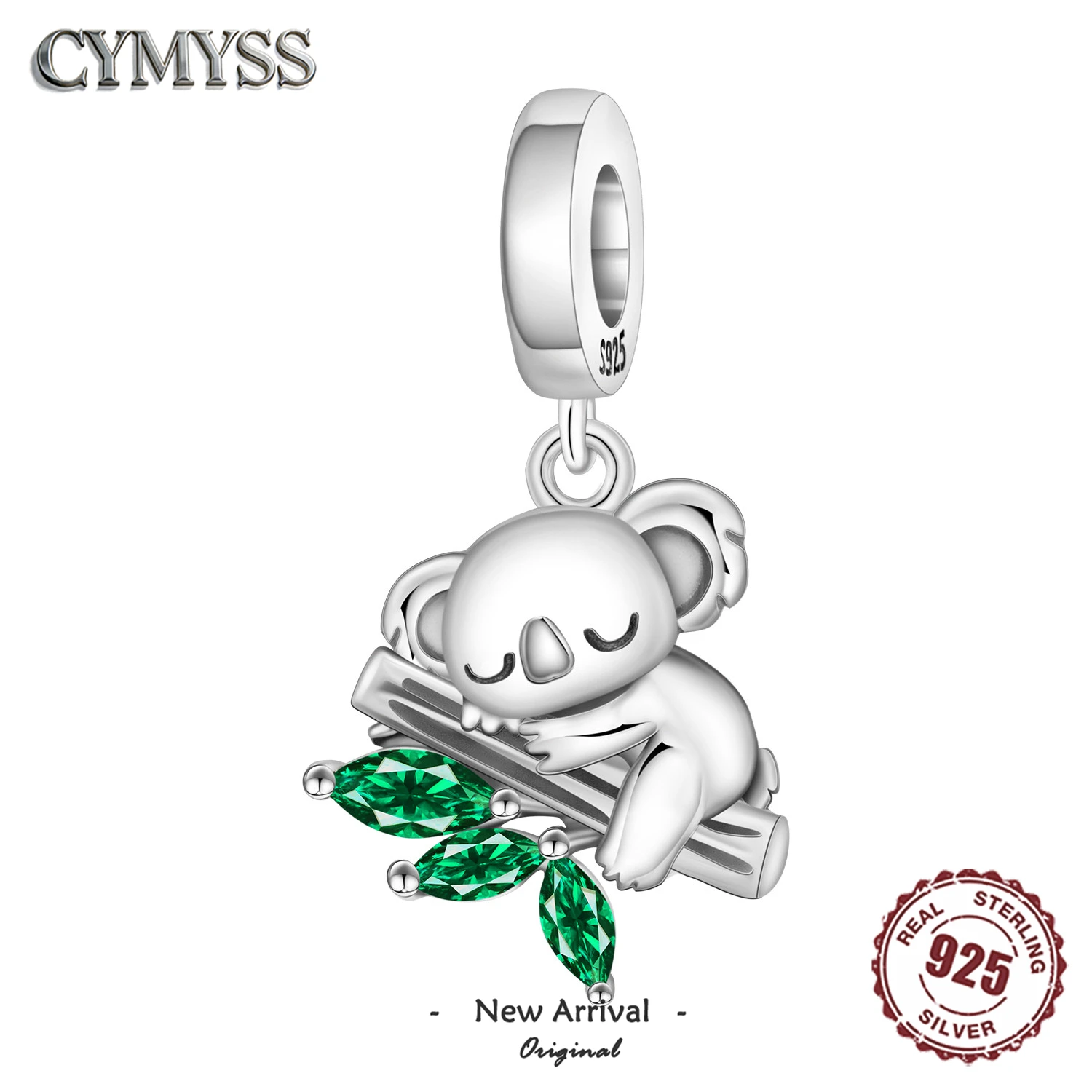 925 Sterling Silver Cute Koala Sleeping on a Tree Green Zircon Pendant Necklace Fine Animal Jewelry Perfect Party Gift for Women