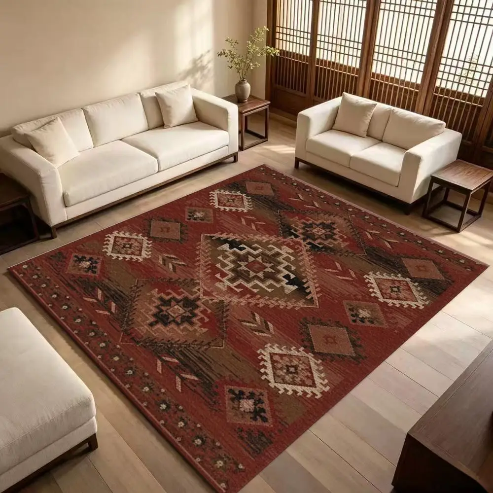 Southwestern Navajo Geometric Area Rug, Non-Slip Ethnic Tribal Washable Floor Carpet for Living Room Bedroom Home Decoration