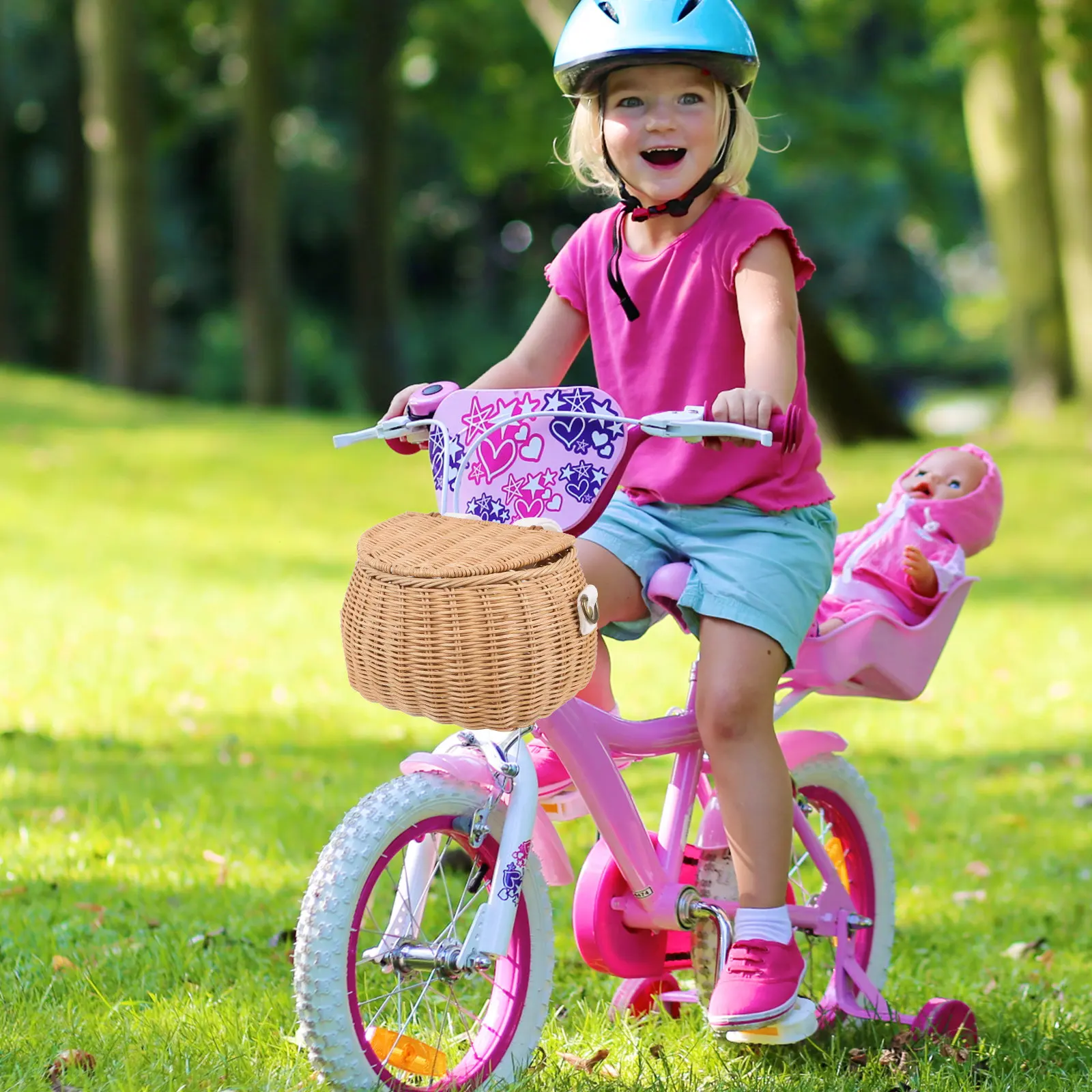 

1Pcs Rattan Bike Basket Children Front Storage Basket for Scooters Bikes Kids Bicycle Accessories Strong Stable Easy Setup