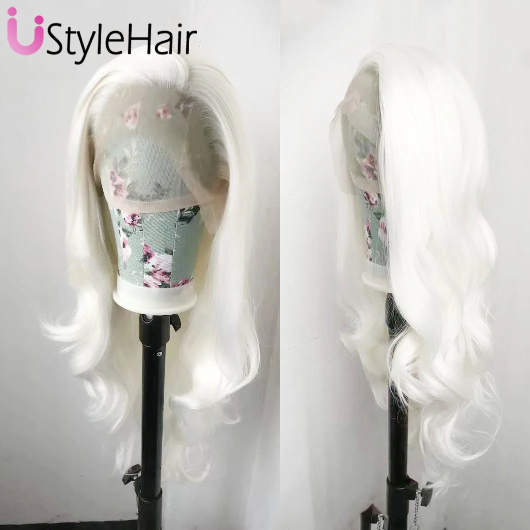 

UStyleHair White Lace Wig Long Body Wave Synthetic Lace Front Wig for Women 13x4 Glueless Natural Hairline Daily Use Cosplay