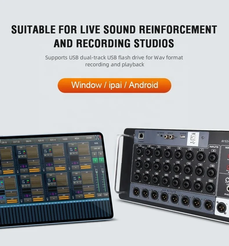 Professioneller 24-Kanal Digital-Rack-Mixer Audio-Mixer DSP-Mixer mit WLAN-Aufnahmefunktion