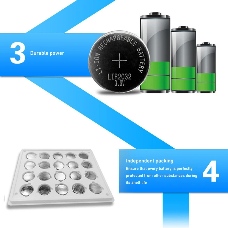 6PCS LIR2032 3.6V Button Cells Li-ion Rechargeable Battery LIR 2032 Replaces CR2032, Lithium Coin Cell Batteries