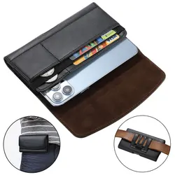 Leather Holster Card Holder Phone Pouch for iPhone 16 15 14 Pro Max Samsung S25 Ultra S24 S23 Plus Universal Belt Clip Waist Bag