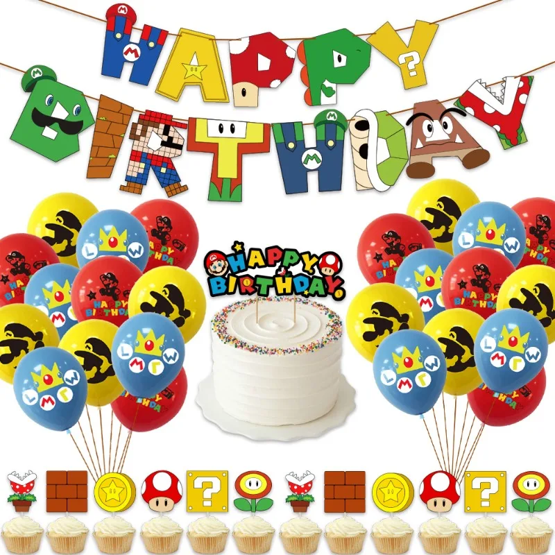 Super Mario Happy Birthday Party Decoration Banner Cute Cartoon Anime Flag Birthday Party Decor Decorated Scene Bunting Supplies