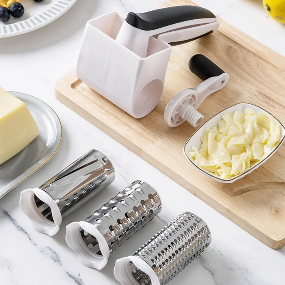 

3-in-1 Hand-Cranked Cheese Grater Rotary Hand Crank Parmesan Cheese Shredder Multi-functional Stainless Steel Drum