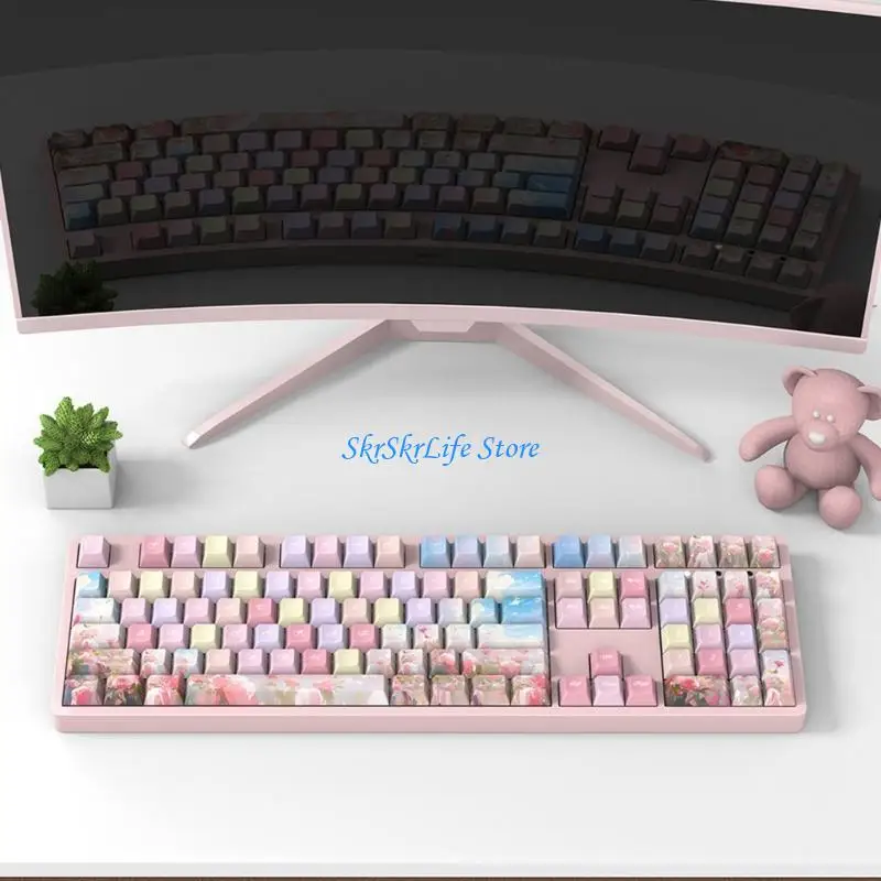 

E65E PBT Keycaps Colored Rose Double Shot Keycap DyeSublimation 141 keys Mechanical