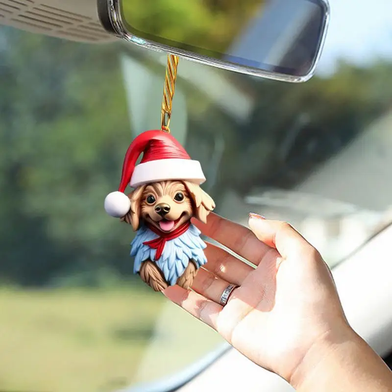 Cute Dog Ornaments Christmas Tree Cute Cartoon Acrylic Drop Pendant Party Favors For Birthday New Year Halloween Car Interior