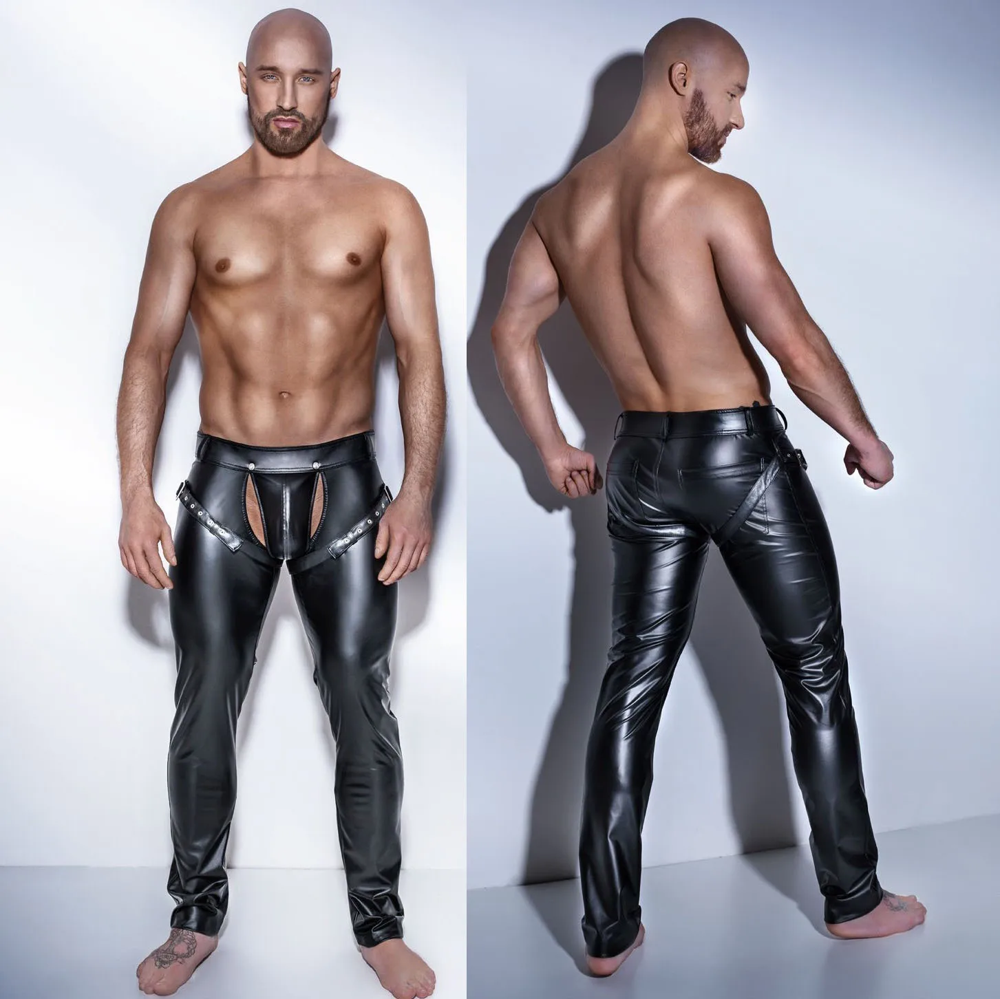 Sexy Male Erotic latex PVC Wetlook Pants Nightclub Erotic Party PU Faux Leather Men Clubwear Fetish Exotic Cosplay Costume