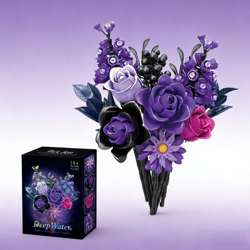 

822PCS MOC Gothic Purple Rose Building Blocks - Artificial Flower Decor Toy for Valentine's Day, Girlfriend Birthday Gift