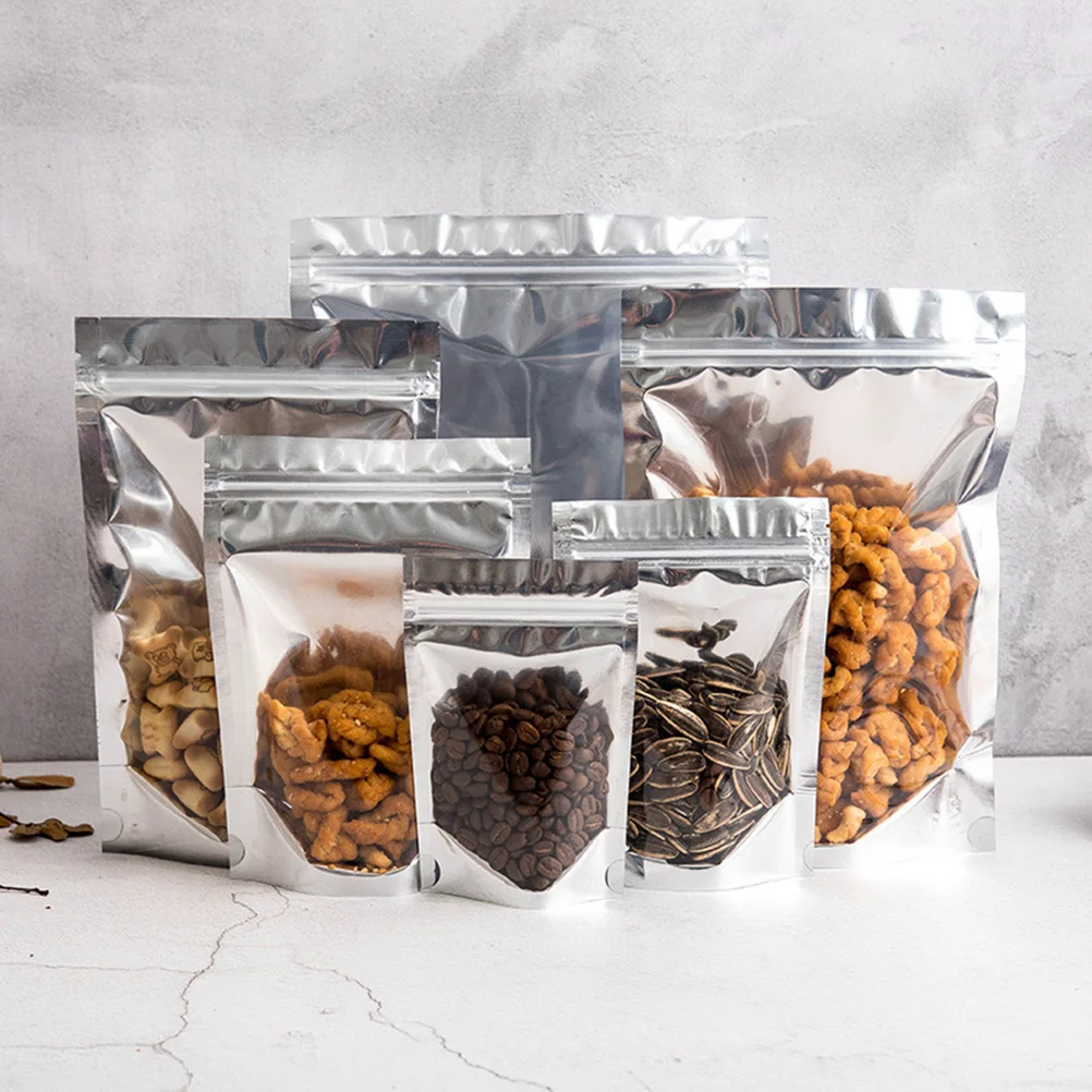 

100pcs Self-Sealing Food-Grade Reusable Transparent Stand-Up Pouches For Storing Nuts Coffee Snacks Reclosable Seal Bags