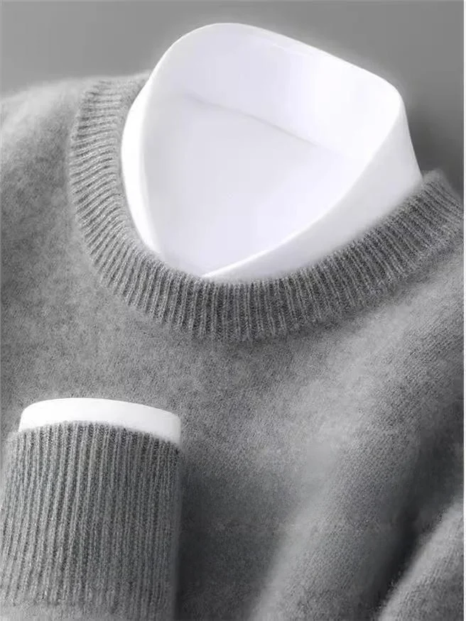 

Мужской зимний утепленный свитер из чистой шерсти с круглым вырезом, повседневный, свободного кроя, теплый базовый слой, модный городской стиль