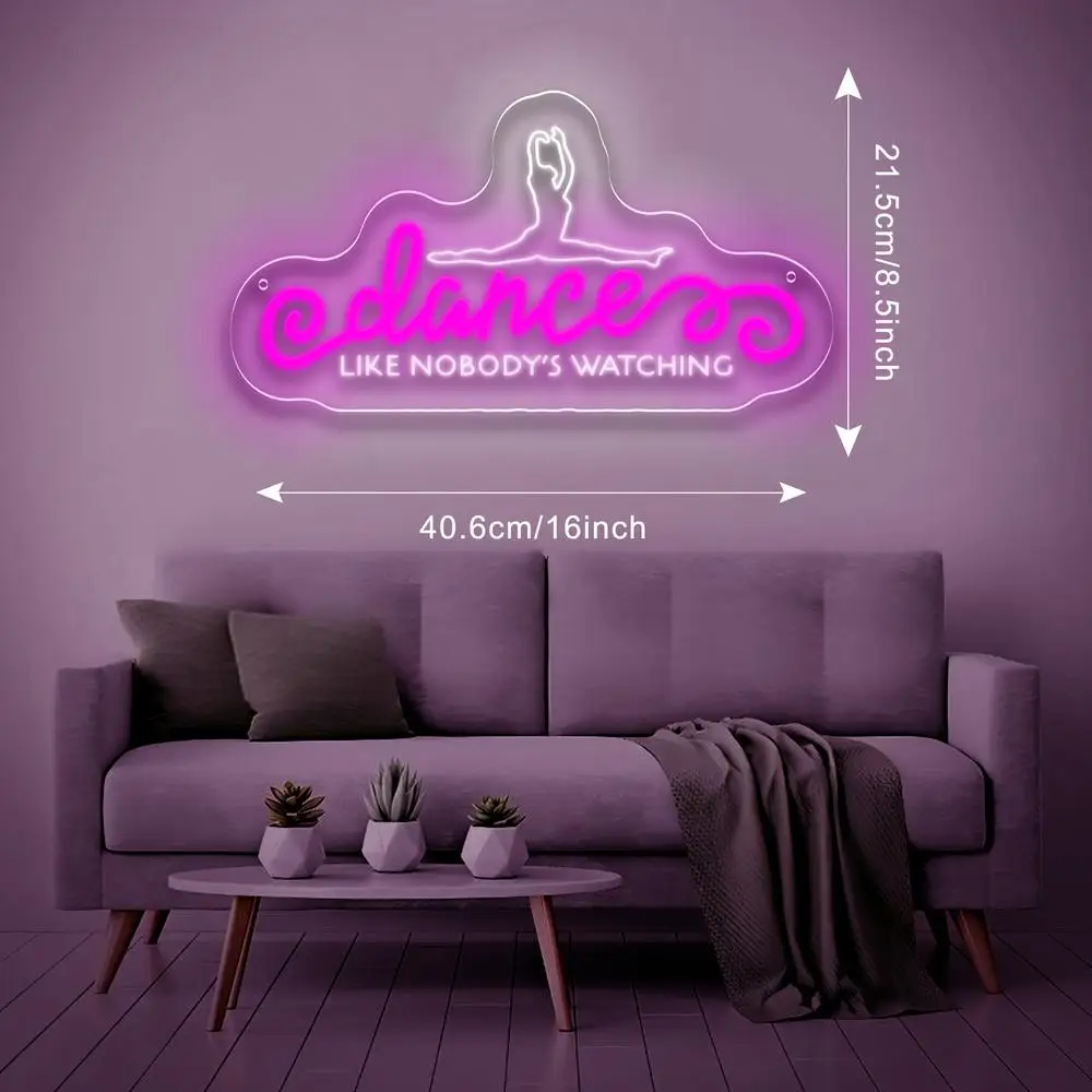 Dancers Like Nobody‘s Watching Neon Sign USB Dimmable LED Dancer Silhouette Neon Light for Bedroom Classroom Club Decor Gift