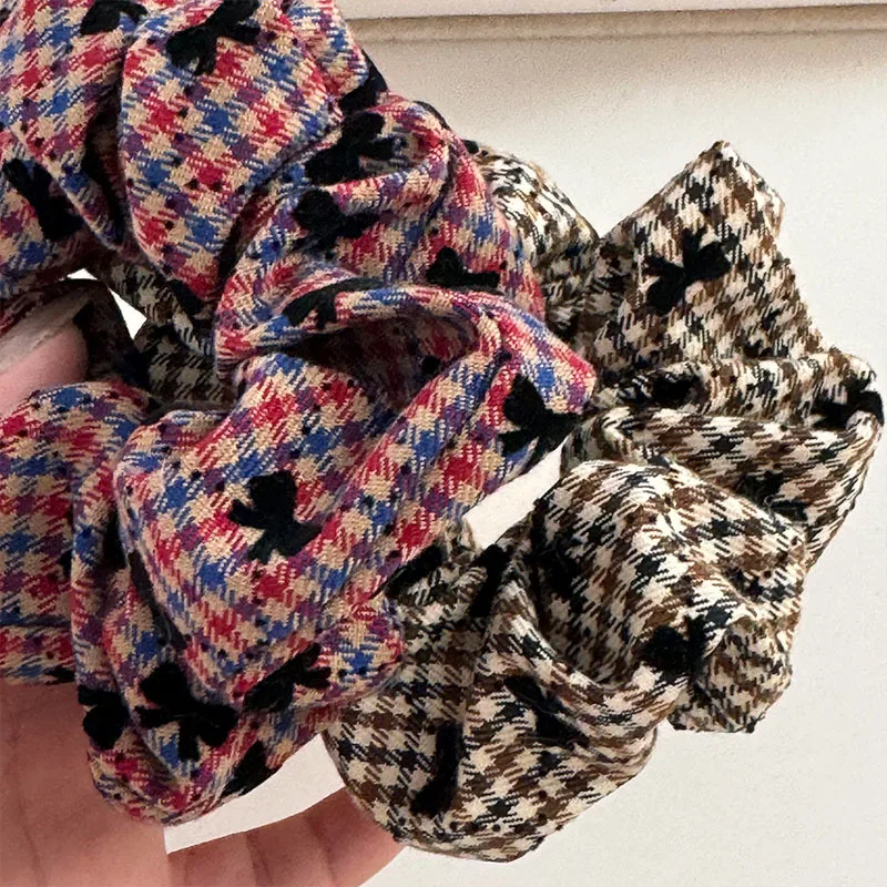 Korean Retro Large Scrunchies Plaid Grid Hair Tie Ponytail Holder Elastic Hair Band Rubber Bands Women Hair Accessories