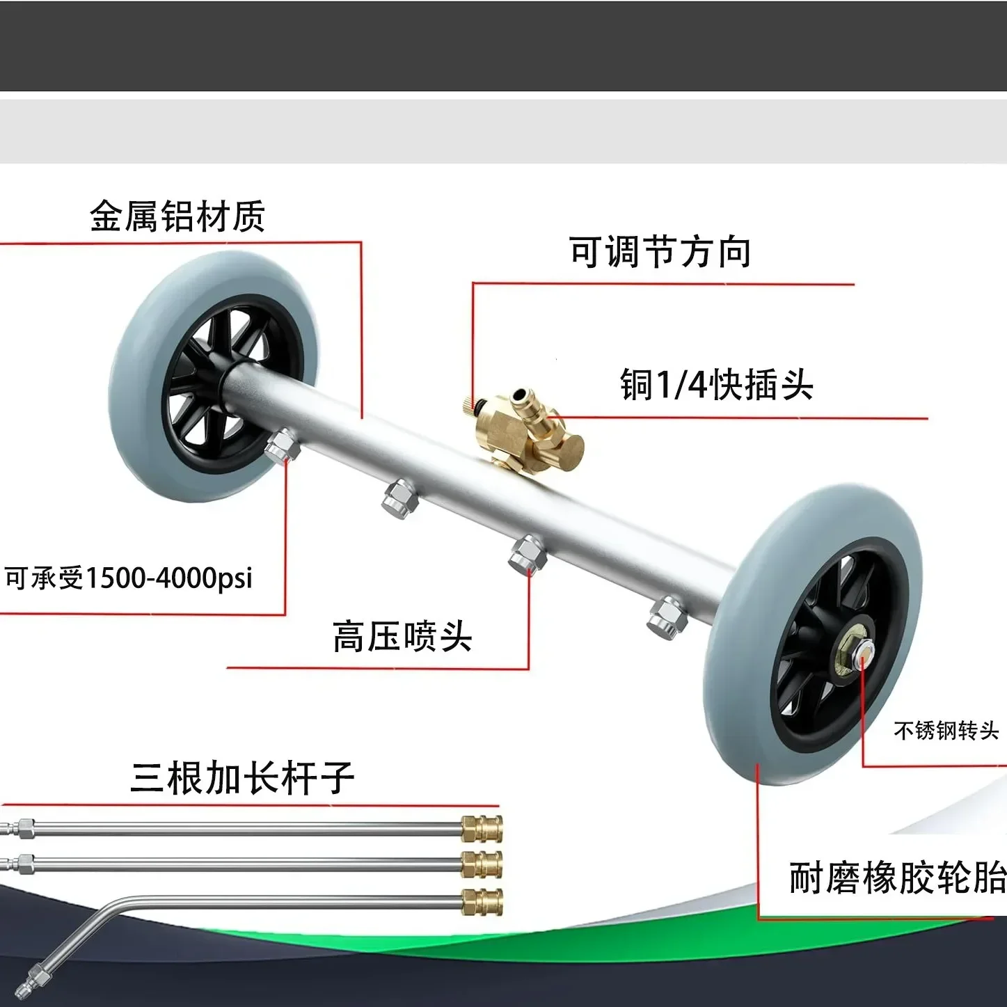 Stable 42cm Car Chassis Cleaning Underbody Scrubbing Floor Brush High-pressure Water Wash Floor Pan Road 1500-4000psi Cleaning T