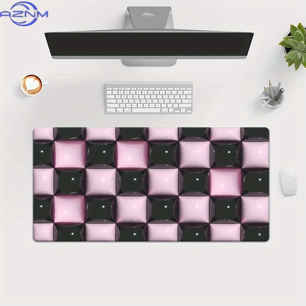 Oversized Black And Pink Checkered Desk Mat - High-Definition Print, Washable And Non-Slip Rubber Mouse Pad Suitable for Gaming,