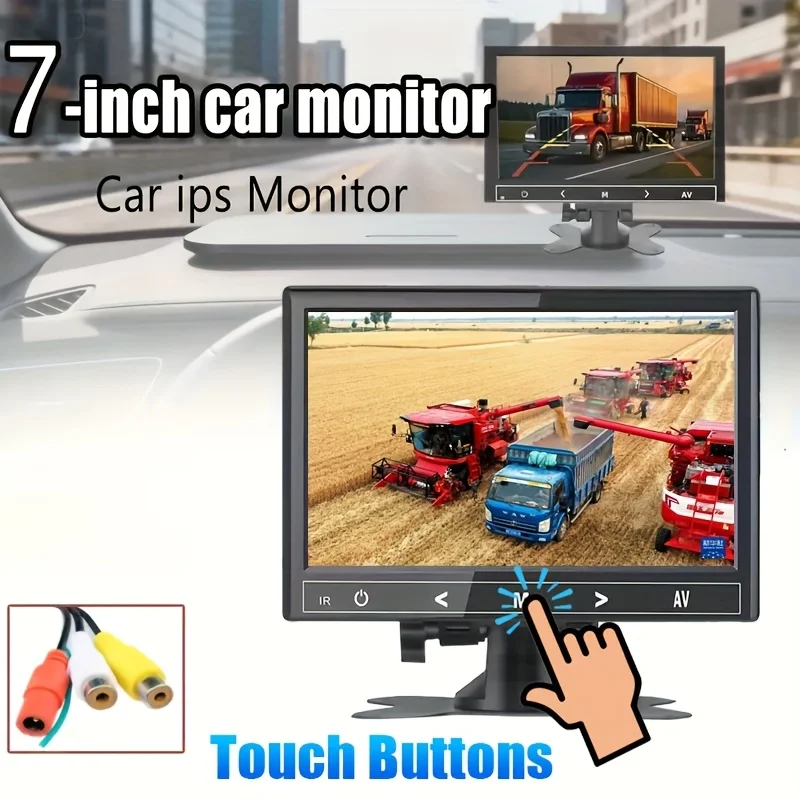 7-Inch Car Mounted Display with Touch Buttons,  Night Vision, 12-24V Power, Rear View Mirror Compatible,Digital Color Hd Screen