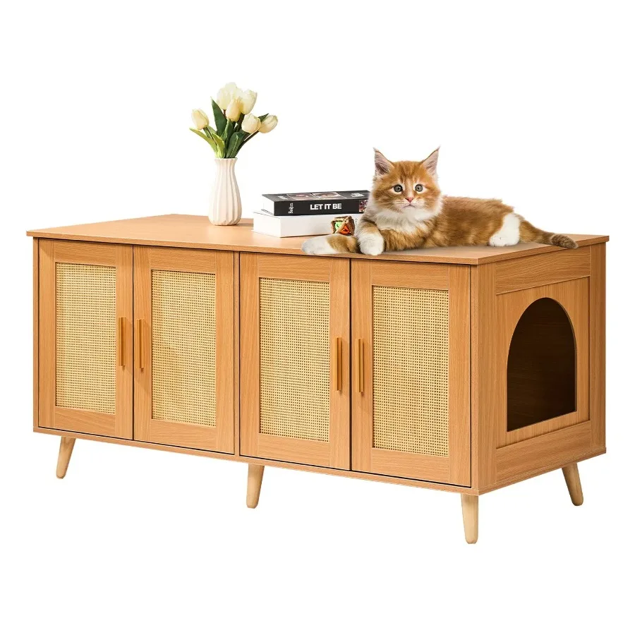 

Cat Litter Box Enclosure Wooden Litter Box Furniture Hidden for 2 Cats