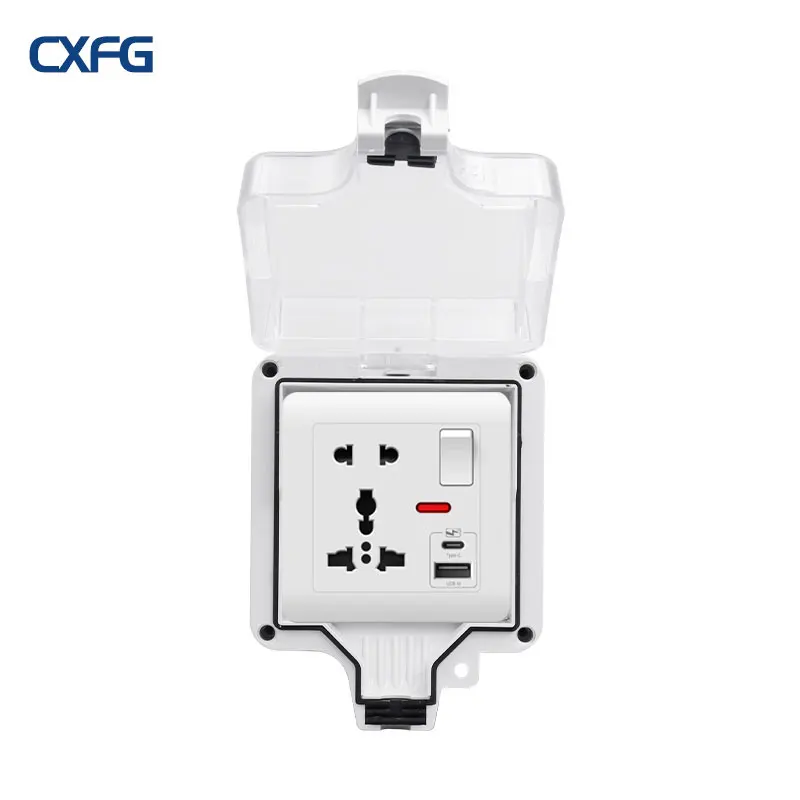 86 Type IP66 Outdoor Waterproof Socket, Universal Multi-Function Power Socket With USB Type-c Charging With Switch Control