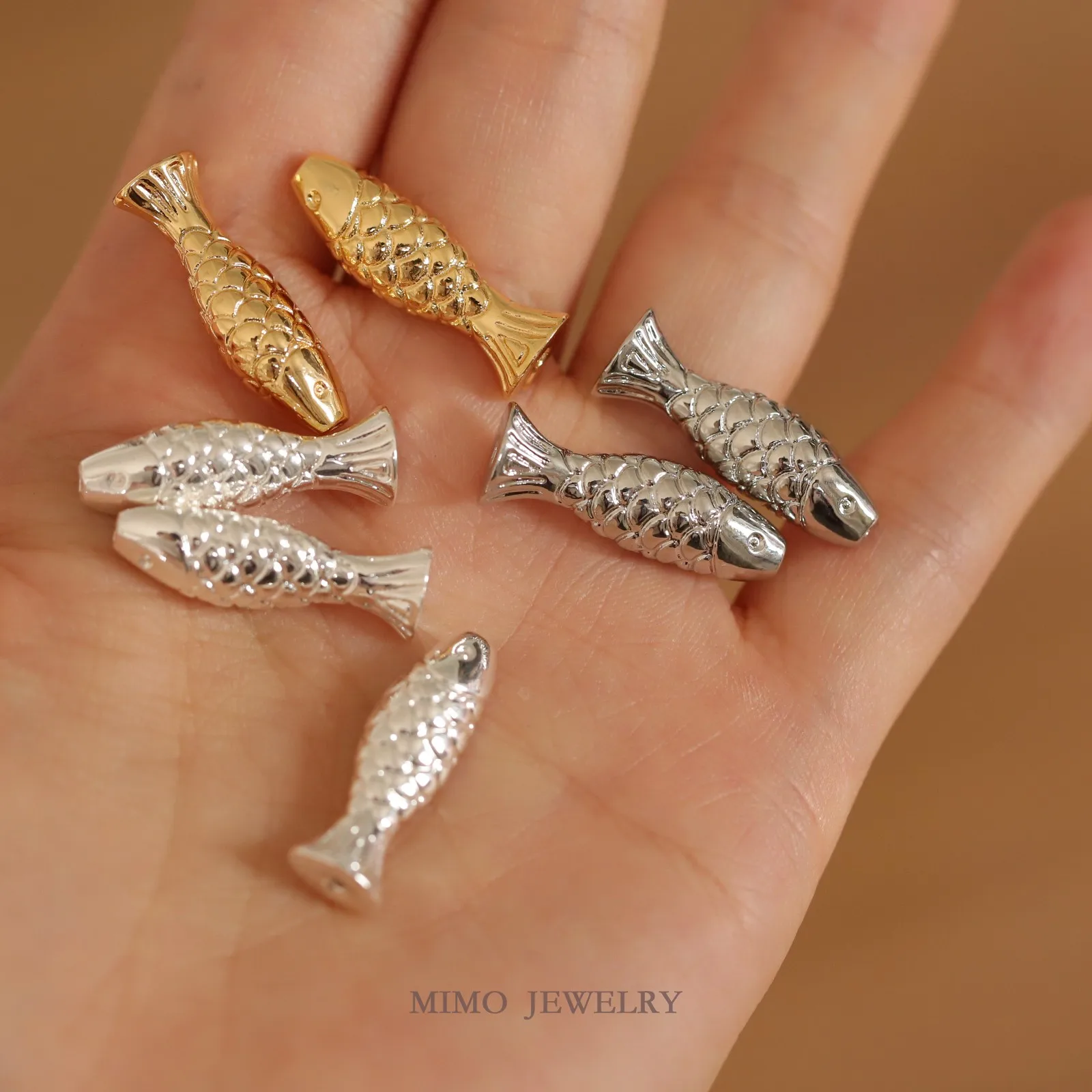 New Wave National Style Three-dimensional Koi Fish Bead Charms Pendant Supplies DIY Hand Brass Gold Plated Accessories 23.5x8mm