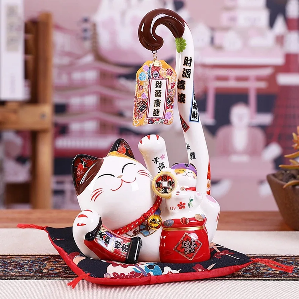 

8.6 Inch Ceramic Maneki Neko Lucky Cat Money Box Coin Bank Japanese Long Tail Fortune Cat Feng Shui Home Decor ,A