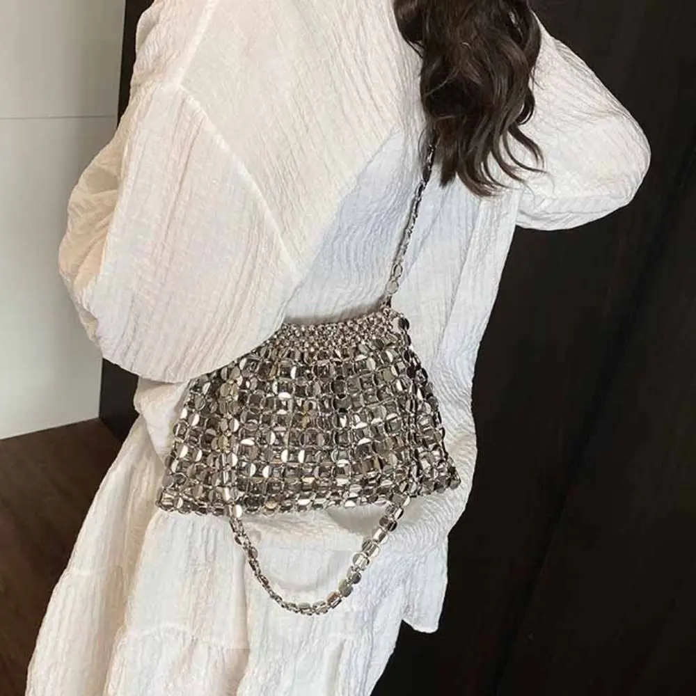 Casual Sequin Evening Banquet Bag Mini Underarm Bag Glitter Shoulder Bag Temperament Small Purse Silver Shiny Bag Party