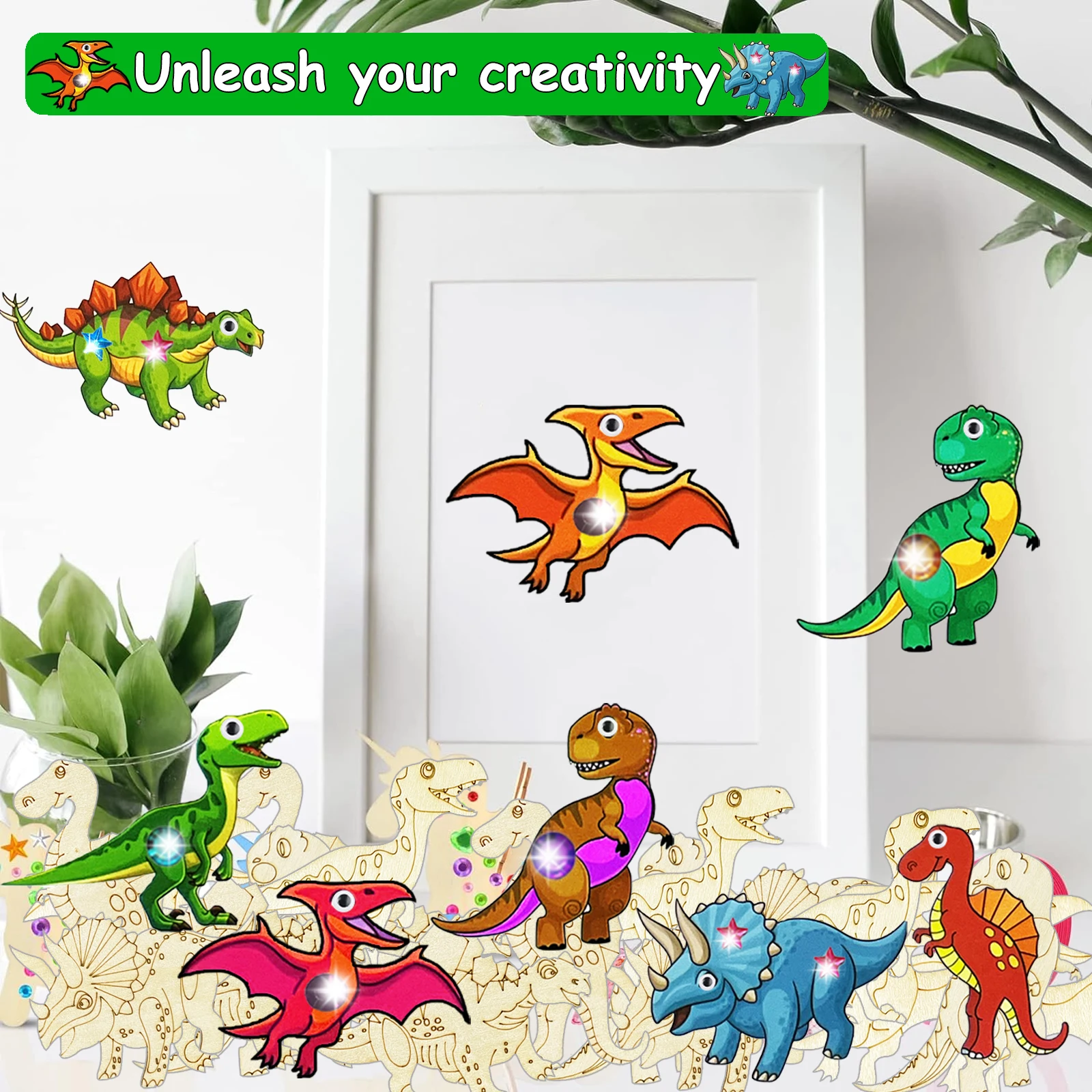 270 sets of dinosaur crafts, colored wooden crafts, unfinished crafts sets, birthday party crafts for DIY crafts, birthday gifts