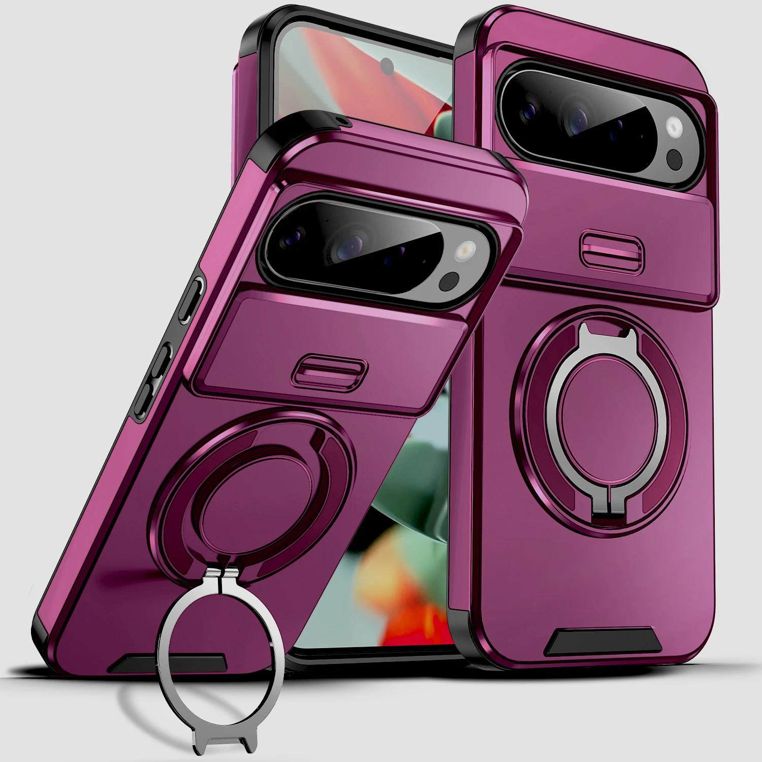Luxuriöse stoßfeste Armor-Ring-Standhülle für Google Pixel 11 10 9 Pro XL 10A 9A 8A 7 8Pro mit Magsafe-Wireless-Charging-Funktion.
