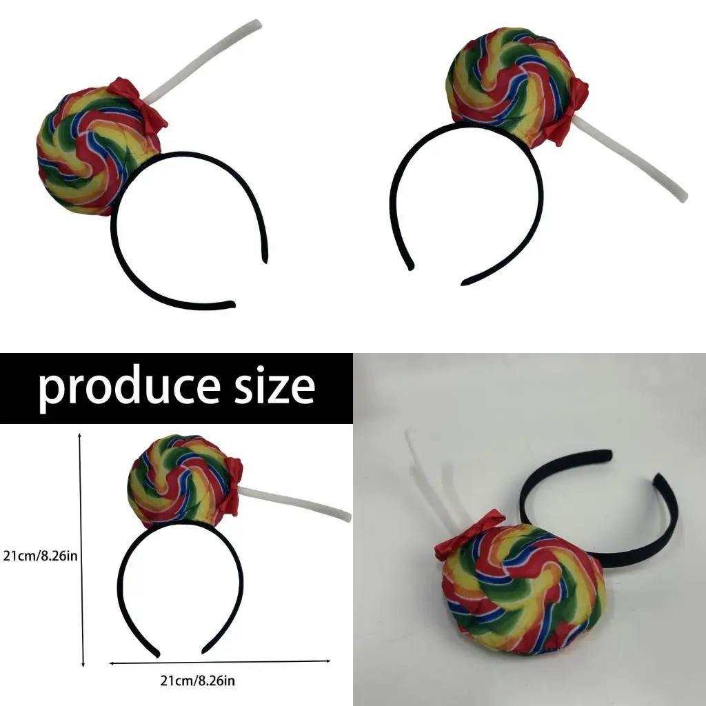 

A52E Rainbow Lollipop Hairband For Festival Parties Adjustable Soft Fabric Hair Accessory Hairband With Colorful Candy Design