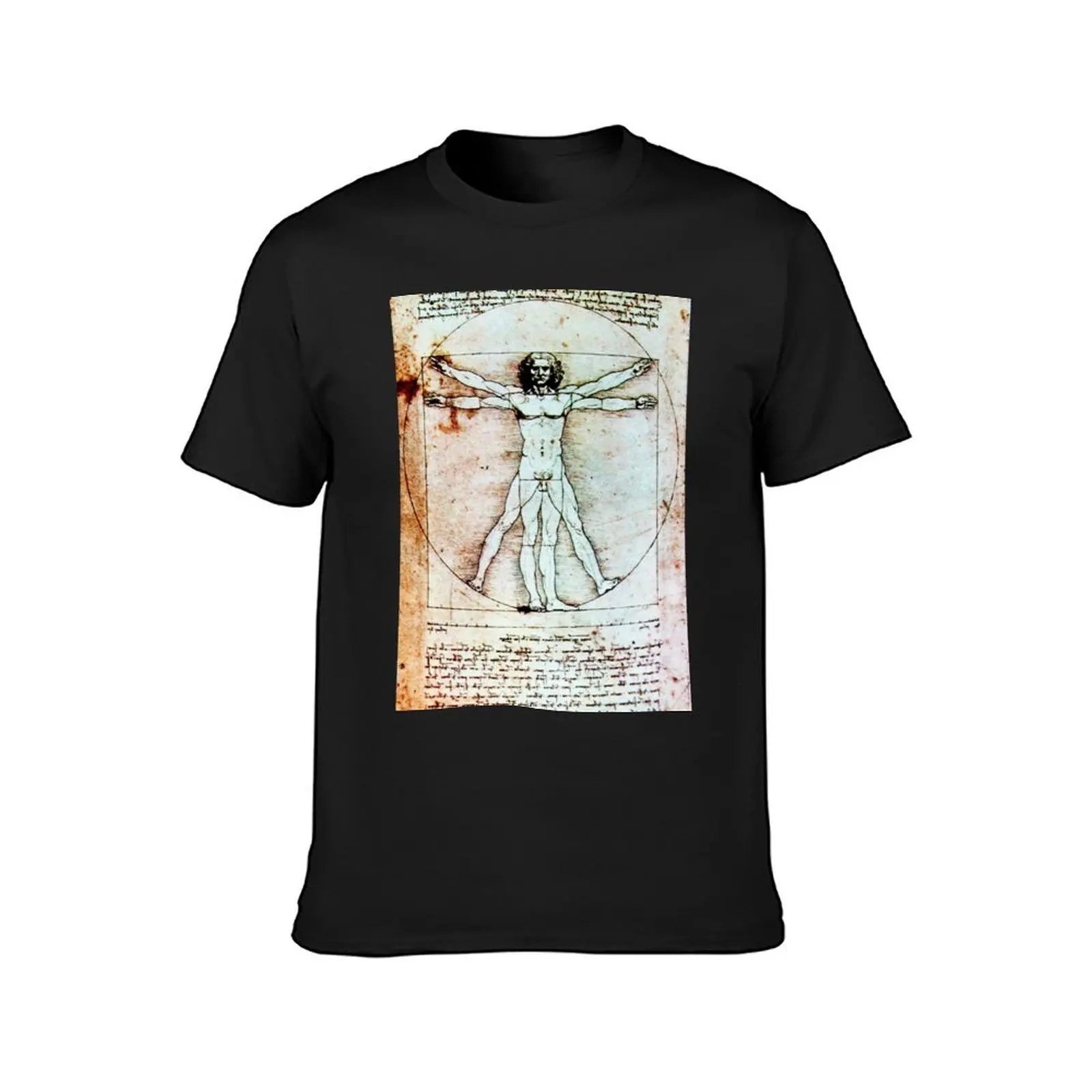 VITRUVIAN MAN Leonardo Da Vinci Handwriting Antique Parchment T-Shirt vintage clothes summer tops t shirts for men pack