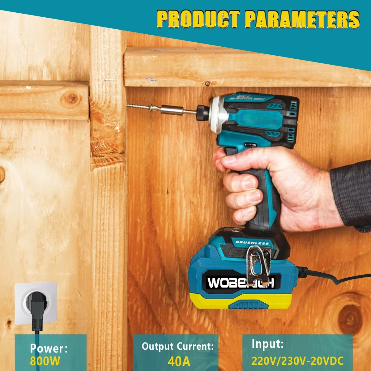 WOBERICH 800 W AC 220 V-20 V/18 VDC Netzteil-Konverter-Adapter für Makita 18 V Lithium-Akku-Werkzeug