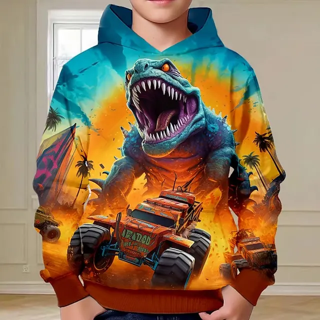 Hoodies Car Dinosaur 3D Print Sweatshirts Boys Girls Unisex Hooded Fashion Sweatshirts kids Oversized Hoodie Tracksuits Coat