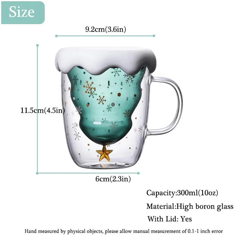 Double Glass Coffee Cup Mug Heat-resistant Glass Creative Star Wish Christmas Tree Shape Suitable for Women and Children Office