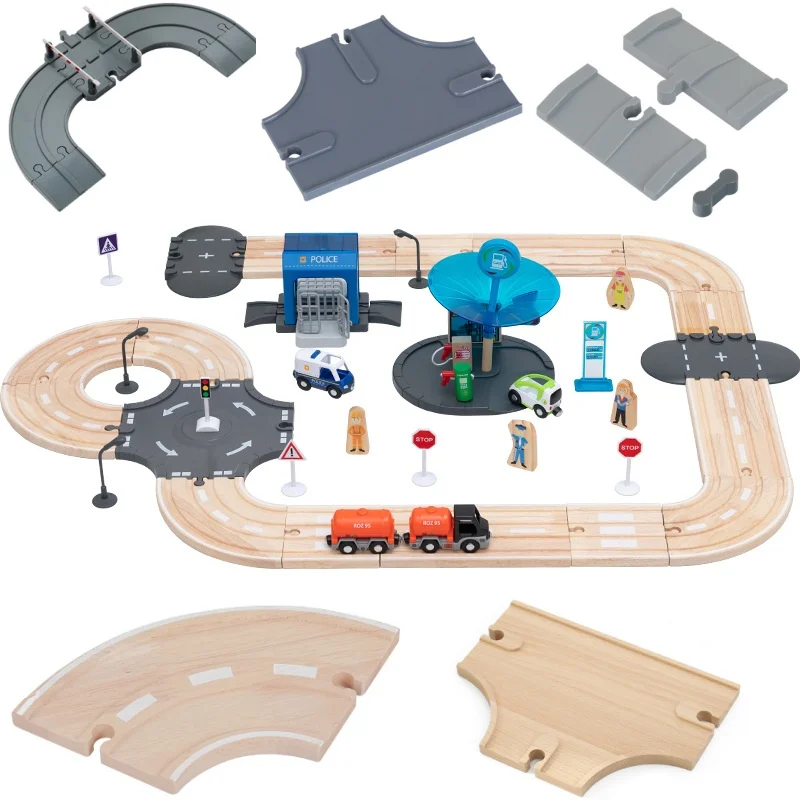Wooden Train Tracks Wide Road Track Toys Compatible With All Kinds Of Small Trains Vehicles Highway Track Children's Gifts