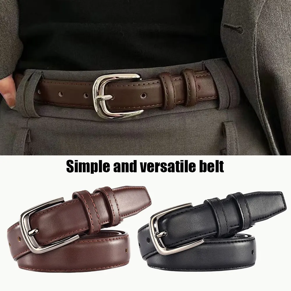 

Fashion Slim Waist Belt PU Leather Belt Silver Pin Buckle Unisex Couple Waist Strap Jeans All-Match Style Decorative Waistbands