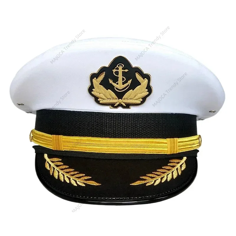 

White Navye Captain Hat for Adult Yacht Sailor Cap Gold Embroidery Marine Admiral Hat for Cosplay Party Costume Accessories
