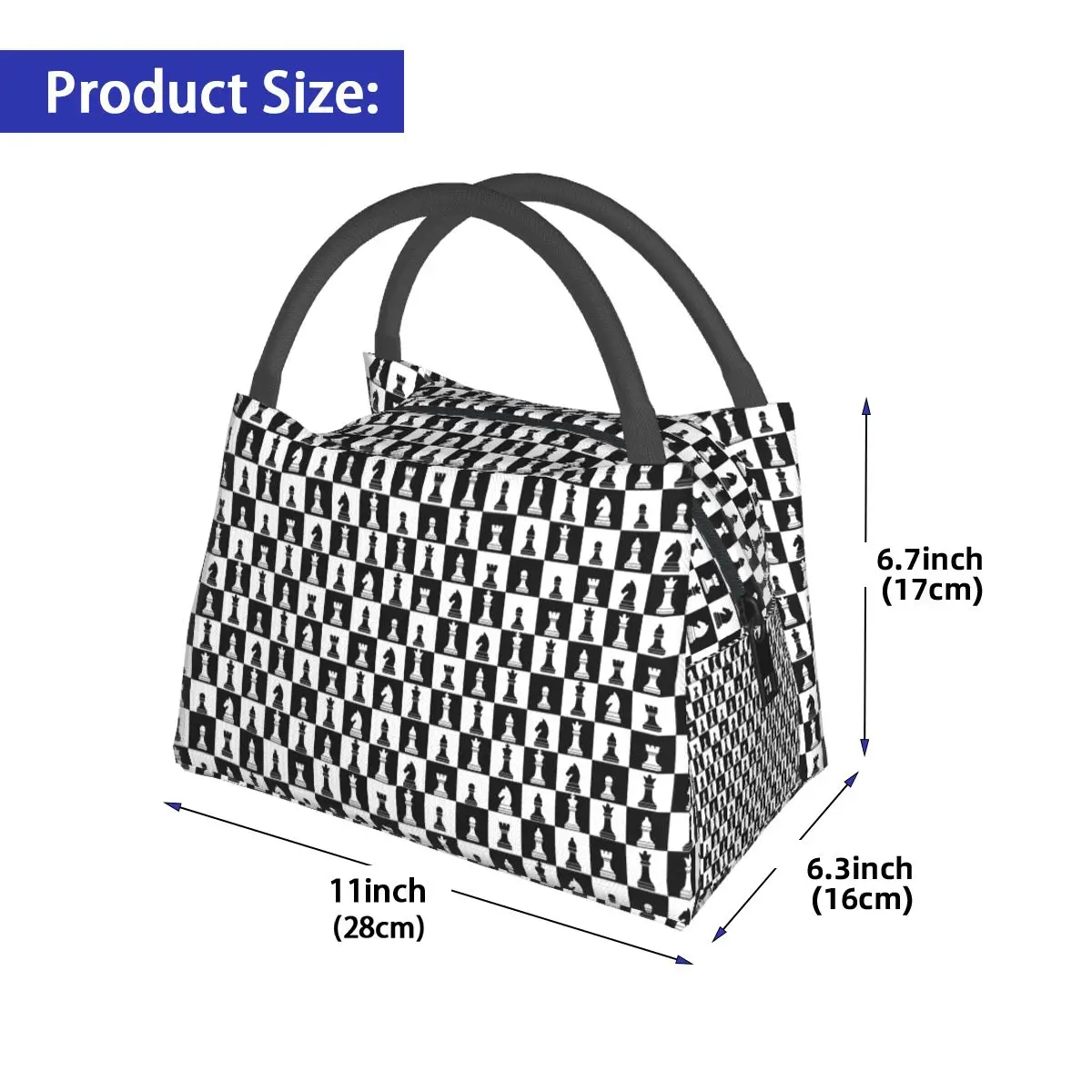 Black And White Chess Board Pattern Insulated Lunch Bag for Women Kids Portable Food Boxes Thermal Lunch Box Tote