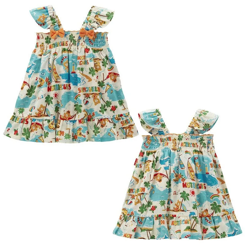 Summer New Girls Dresses Cute Bear Holiday Dress Baby Girl Clothes  Kids Dresses  Short Skirt Kids Clothes