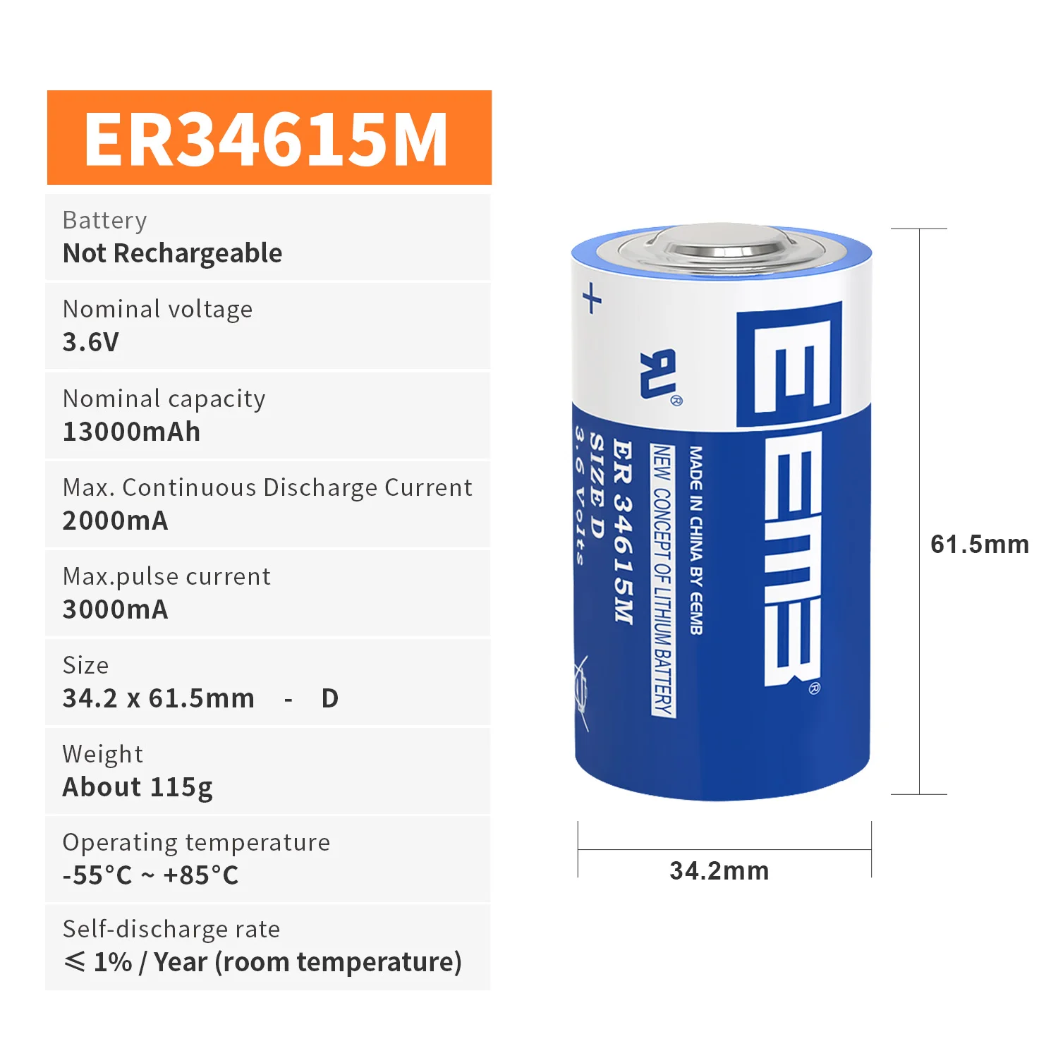 1~50PCS EEB ER34615M battery 3.6V D size lithium battery 13000mah non-rechargeable Power type lithium battery