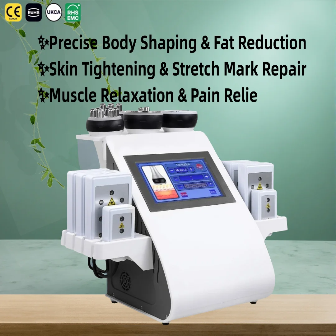 

CS-108 Small Chassis Cavitation Machine 6 in 1 White Handle Facial Lifting Body Shaping Professional Beauty Salon Use