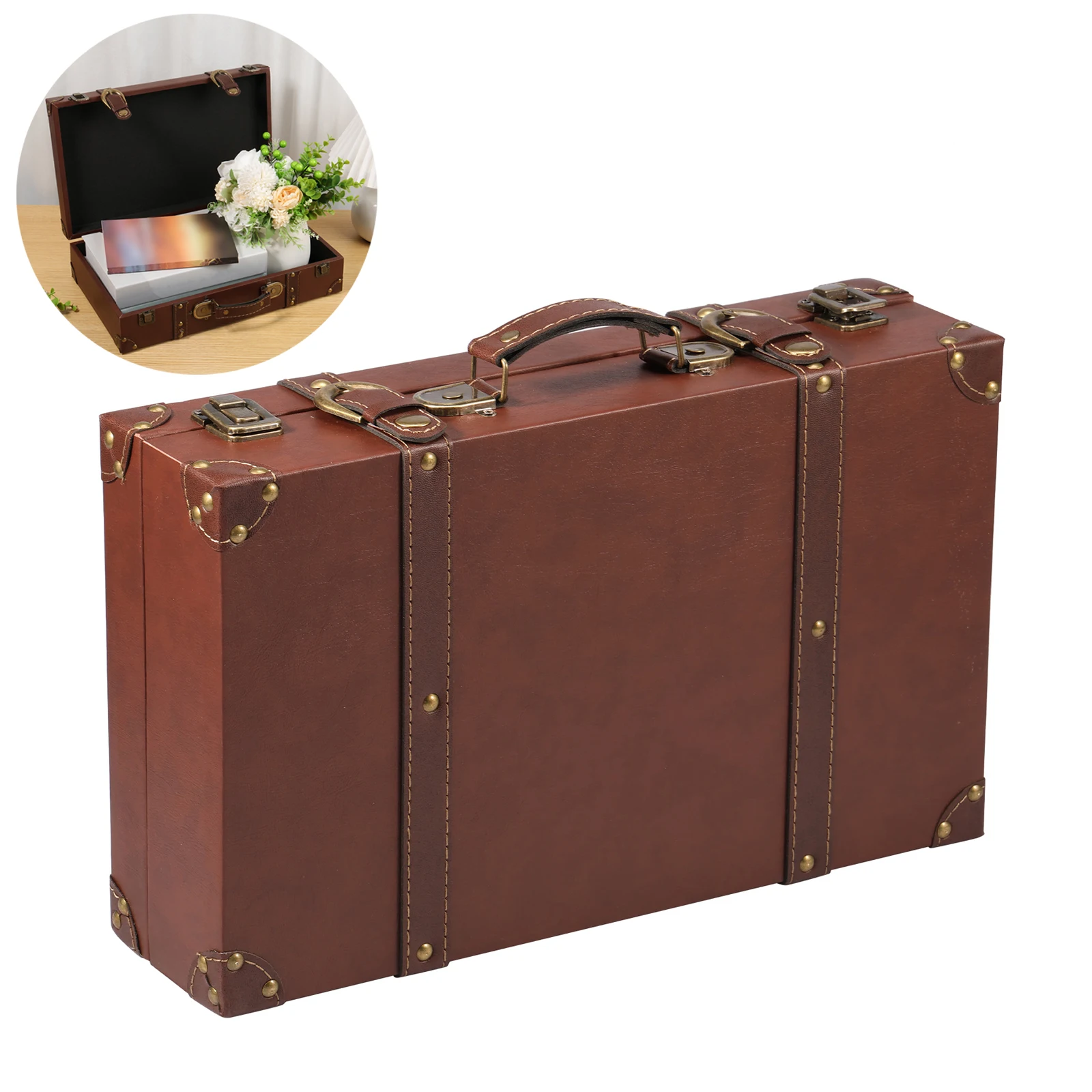 

Vintage Wood Prop Suitcase Decorative Retro Photography Prop Luggage Wooden Storage Box Decoration for Travel Storage