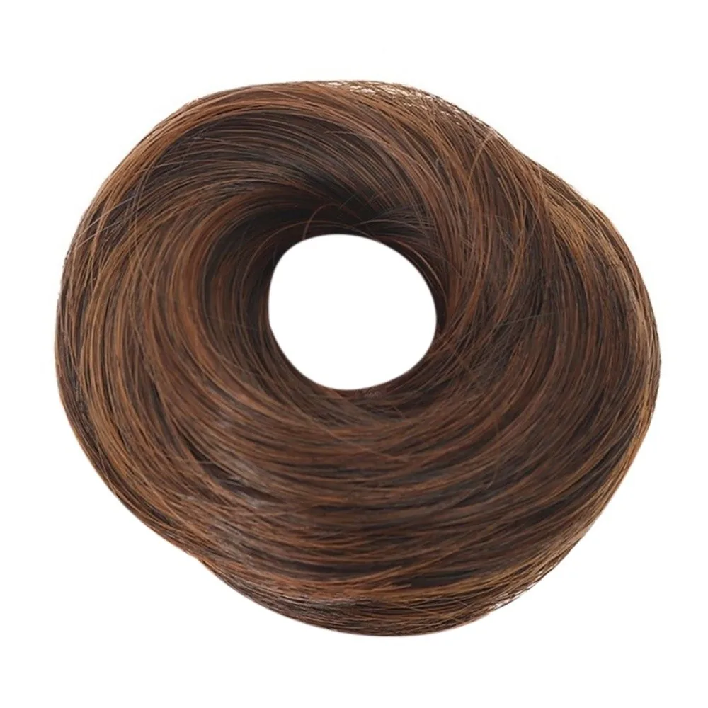 New Fluffy Messy Bun Scrunchies Straight Hair Golden Brown Hair Bun Elastic Synthetic Straight Scrunchie Updo Hairstyle