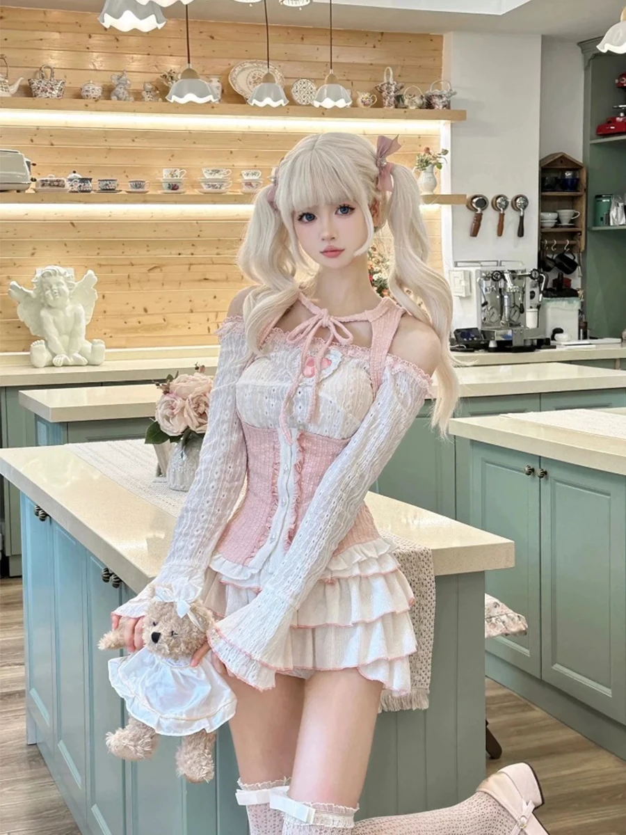 ADAgirl Kawaii White Ballet Mini Skirts Women Summer Elastic Waist Ruffle Lolita Skirt Japan Cutecore A-LINE High Waist Skirt