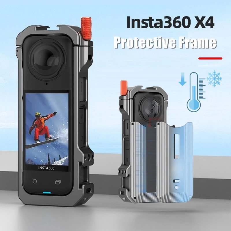 insta360-x4-アクションカメラ用クイック放熱グラフェン保護フレーム、コールドシューマウント付きアルミニウム合金カメラケース