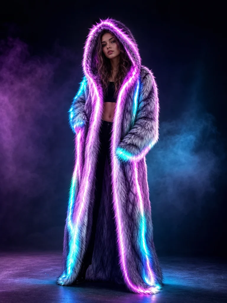 Music Festival Fur Glow Jacket Remote Control LED Party Concert Jacket cosplay costumes