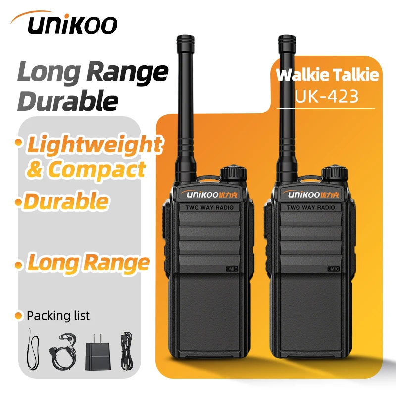 

UNIKOO Walkie Talkie UK423 2 PCS Portable Handheld PMR446 FRS Long Range Communication Transceiver Two Way Radio