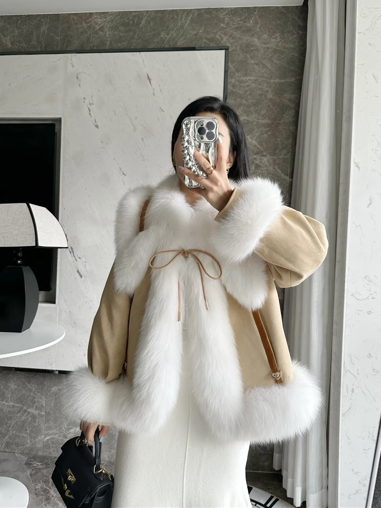 

New Fox Fur Fashion Slim Short Goose Down Jacket Temperament Fur Coat Trendy Warm Thick Female Puffer Jacket Winter Luxury Coat