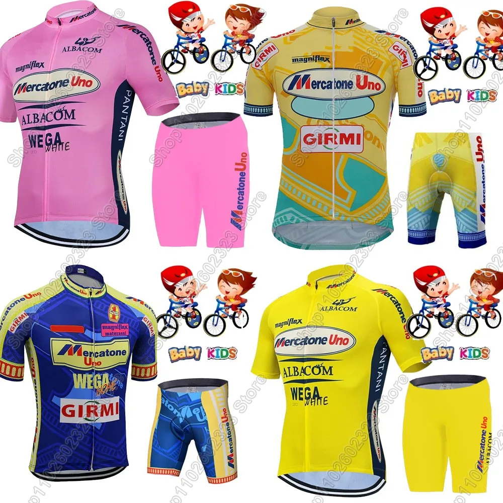 

Kids Mercatone Uno 2025 Cycling Jersey Set Boys Girls Retro Cycling Child Clothing Road Bike Shirts Suit Bicycle Pants