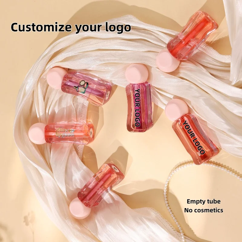 【Logo Custom】50Pcs Customized 3ml Pink Semi Transparent Lip Gloss Bottle Lip Gloss Tube Small Batch Customization Factory