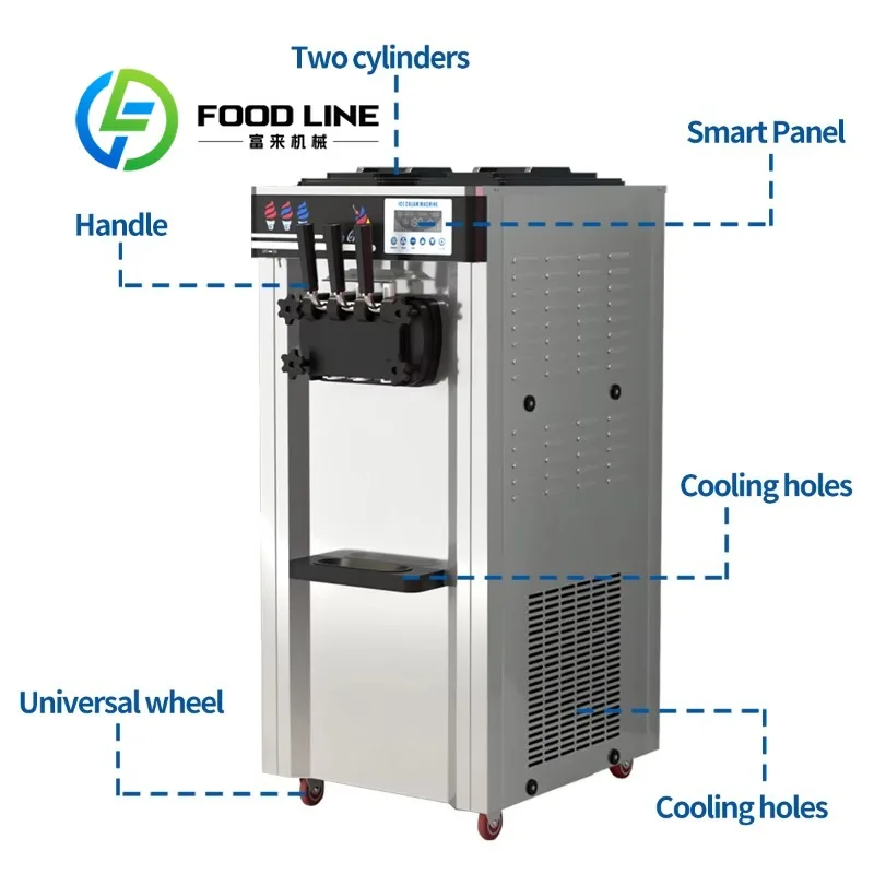 Commercial Ice Cream Machine Independent Cooling Chambers Prevent Raw Mix Cross Contamination Of Different Ice Cream Flavors